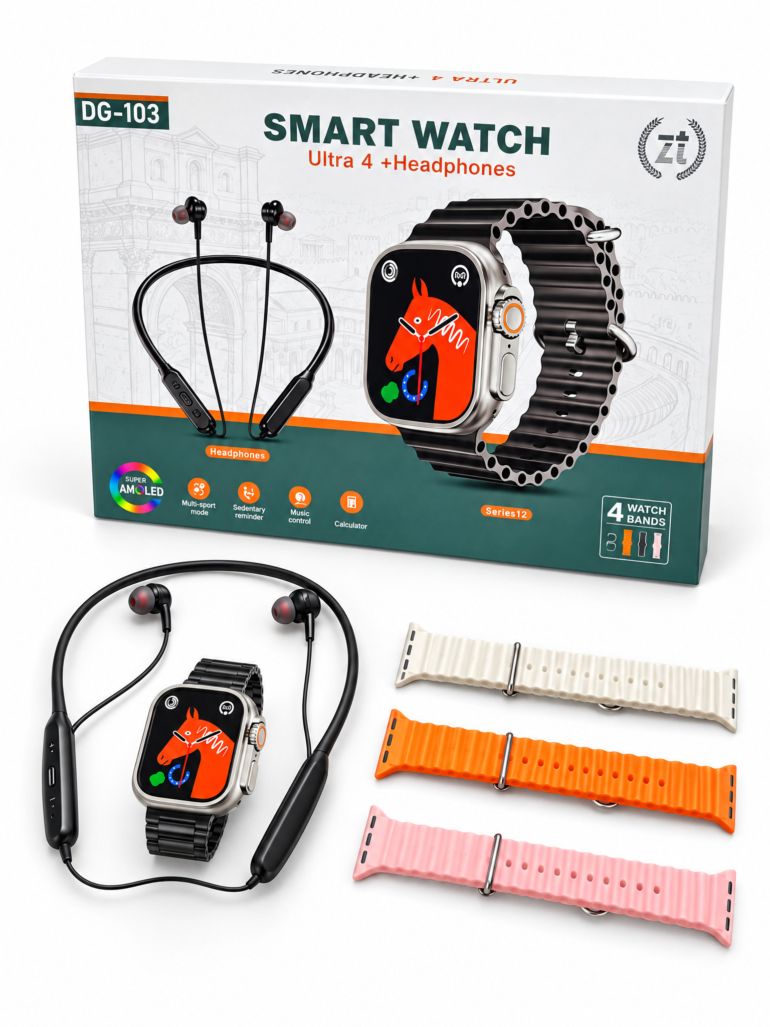 DG-103 White-Label, watch + neckband earphones bundle
